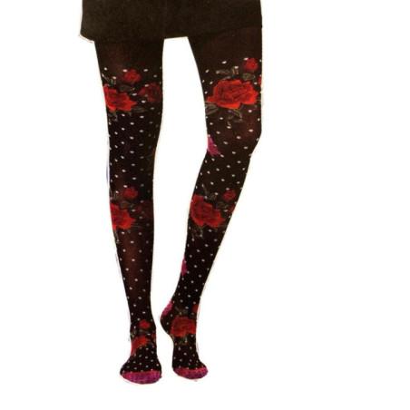 Collant noir Plumetis Roses Fleuries
