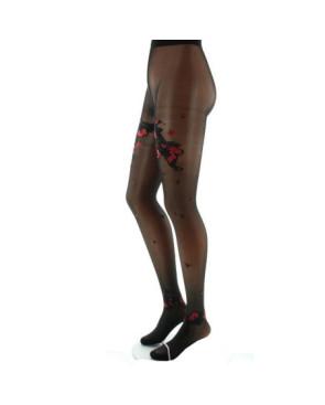 Collant Berthe aux gands Pieds Fleurs de Printemps Noir rouge