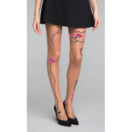 Collant Berthe aux grands Pieds tatouage roses fleuris