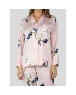 Pyjama satin HN rose fleuri