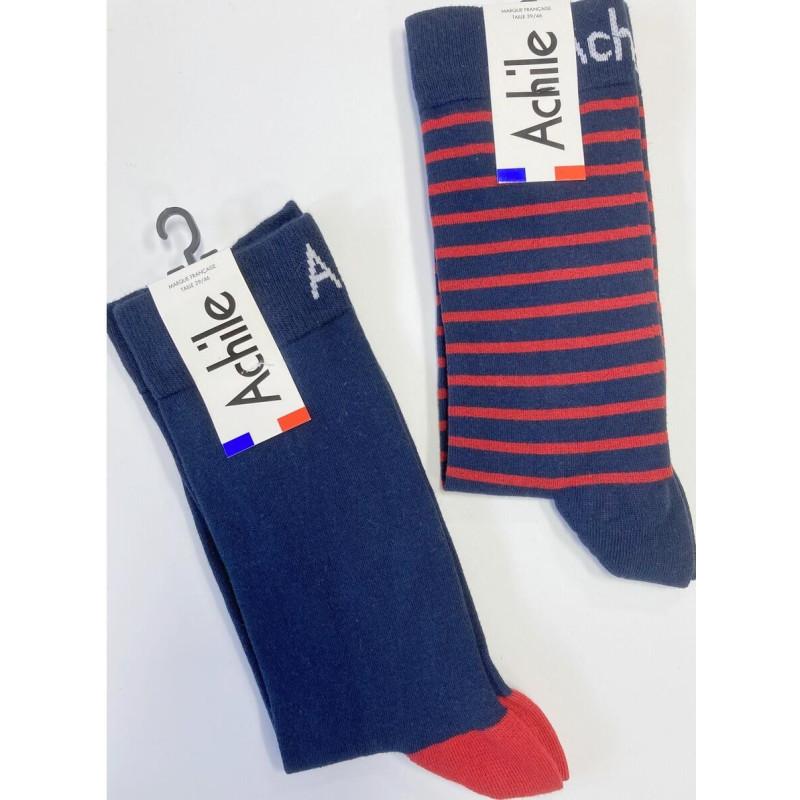 Duo Cahussettes Achille rayures Mariner