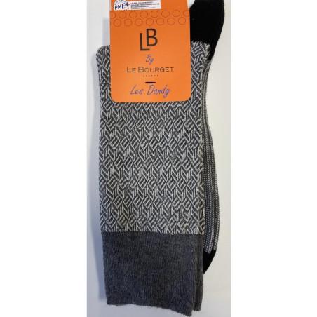 Chaussettes Le Bourget coton Les Dandys mosaique Gris