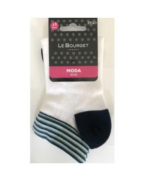 Chaussettes Le Bourget coton mode blanches rayures marine