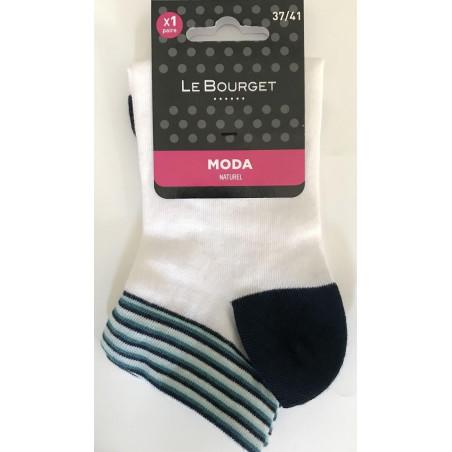 Chaussettes Le Bourget coton mode blanches rayures marine