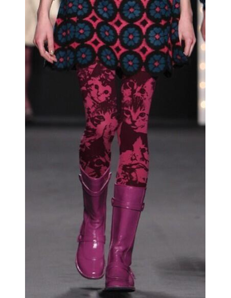 Collant imprimé chat rose