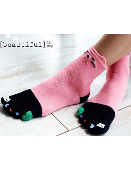 Chaussettes 5 doigts matoux roses