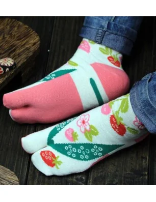chaussettes japonaise Fraises fleuries