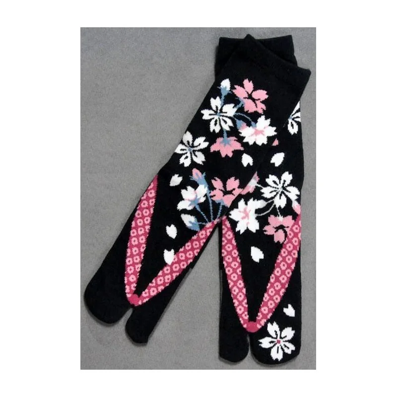 Chaussettes japonaises noires bouquet  fleuries