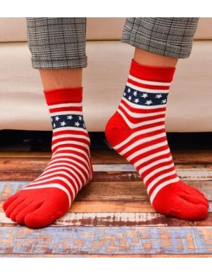 chaussettes à 5 doigts rouges rayures