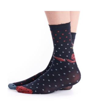  Chaussettes Fil de jour à pois et fleurs asymétrique en micrpfibre