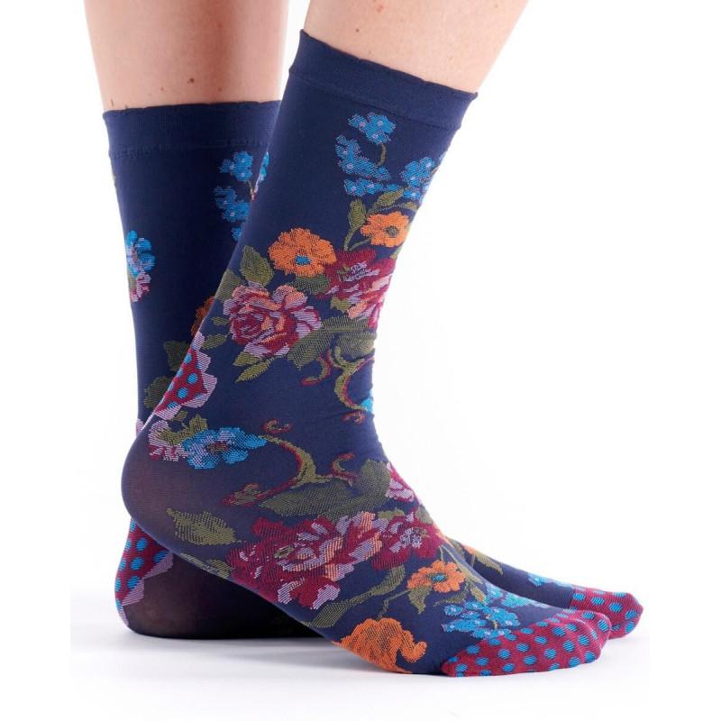Socquette Fil de Jour bleuette Fleuri
