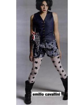 Collant Emilio Cavallini blanc étoiles noires