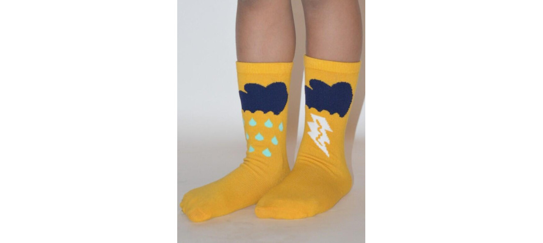 Chaussettes Pluie et Orage jaune rigolo