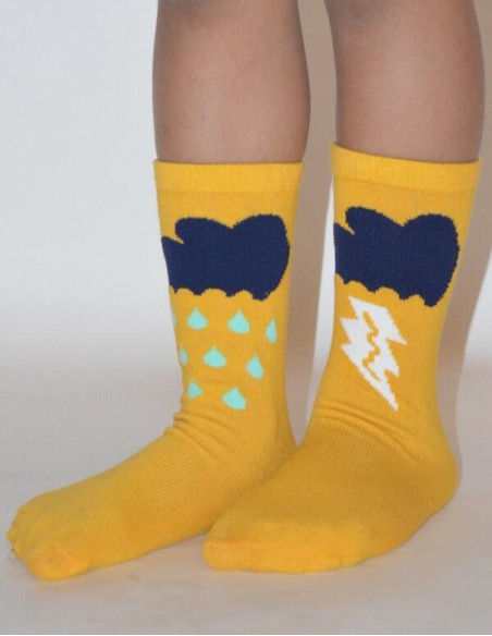 Chaussettes Pluie et Orage jaune rigolo