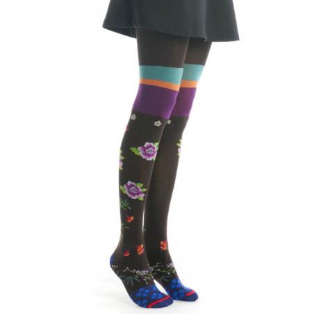 Collant Fil De Jour chocolat fleuris