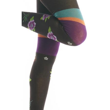 Collant Fil De Jour chocolat fleuris