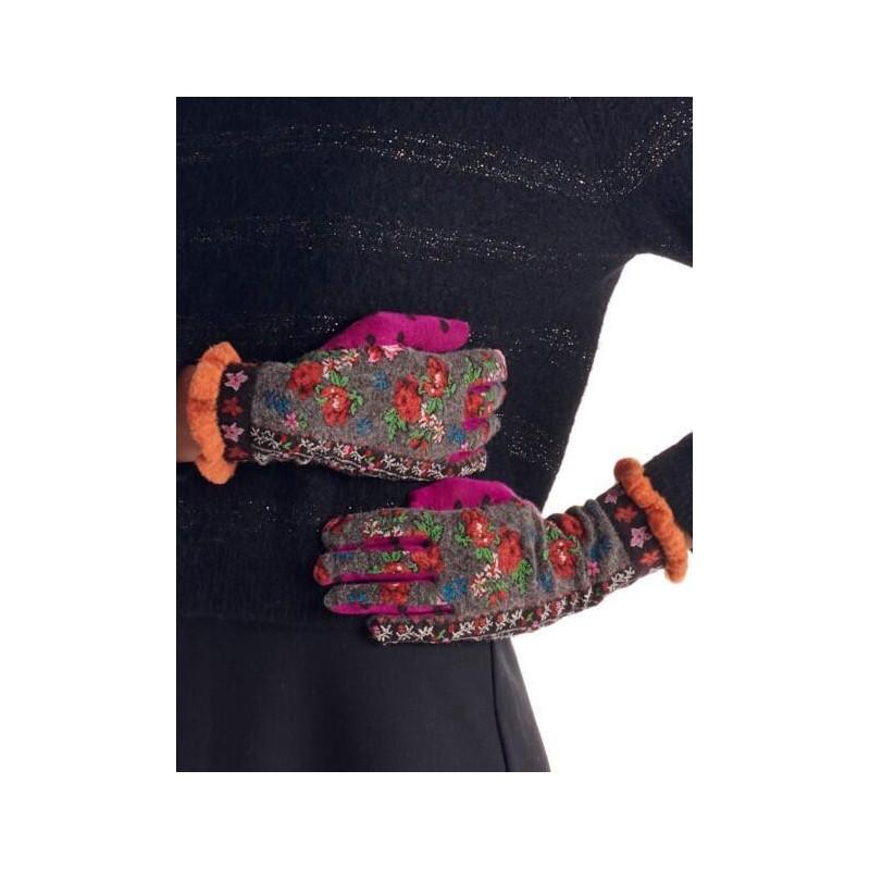 Gants laine Angora Fil de jour taupe patch