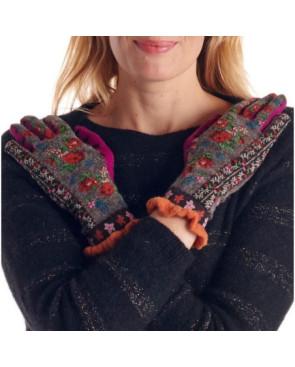 Gants laine Angora Fil de jour taupe patch