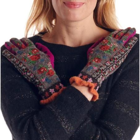 Gants laine Angora Fil de jour taupe patch