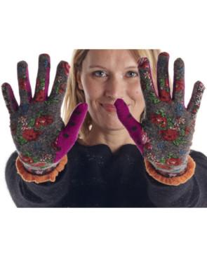  Gants Fantaisie Fil de jour LAine angora fleurs taupe