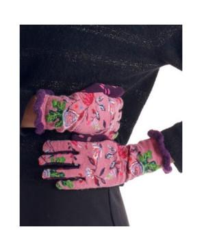 Gants Fil de jour laine angora rose à Fleurs