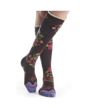 Mi bas Fil de jour bouquet fleuri bordeau