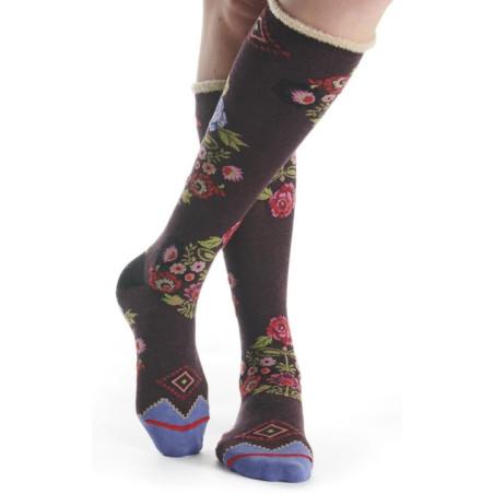 Mi bas Fil de jour bouquet fleuri bordeau