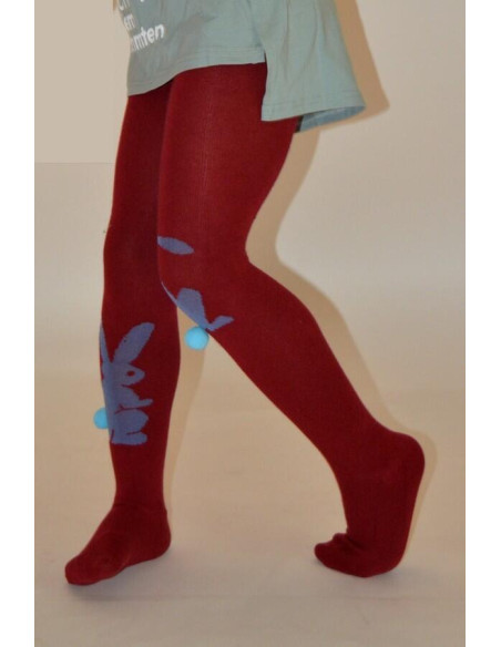 Collant Enfant coton petit lapin bordeaux avant