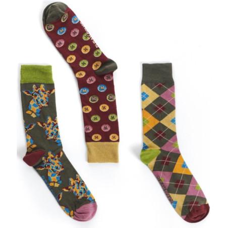 Coffret de 3 paires de chaussettes Ruban Rouge Bouton et Girafes