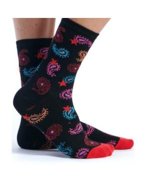 Chaussettes Coton Ruban Rouges Noires à motifs de couleurs