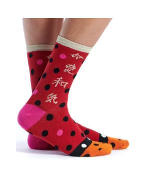 chaussettes à pois de couleurs base rouge Ruban rouge