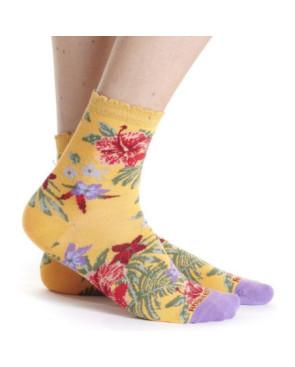 chaussettes ruban rouge JAunes fleurs hawai
