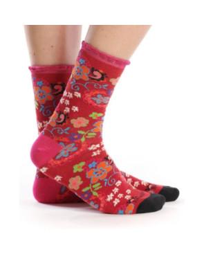 chaussettes-Ruban-rouge-bouquet-fleuris-rouge-ruba040
