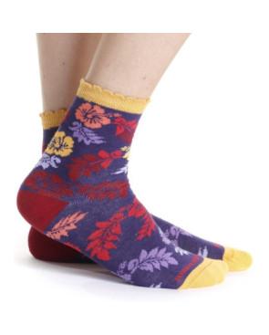 Chaussettes Violette Ruban Rouges Fleurs Hawai