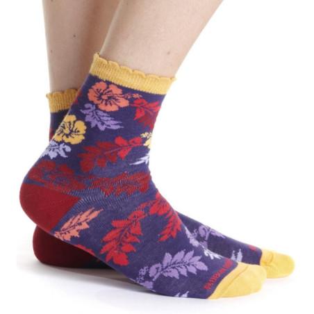 Chaussettes Violette Ruban Rouges Fleurs Hawai