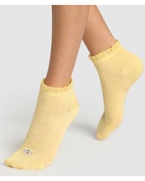  Socquette Madame Dim Bord souple fil d'ecosse jaune maille