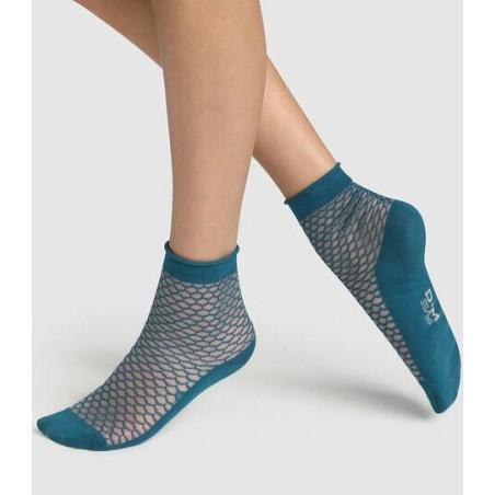 Socquette Dim Femme fine coton et maille Bleu cobalt