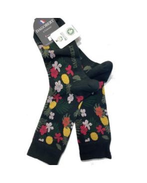 Chaussettes Dagobert à l'envers en coton Bio Ananas fleuri