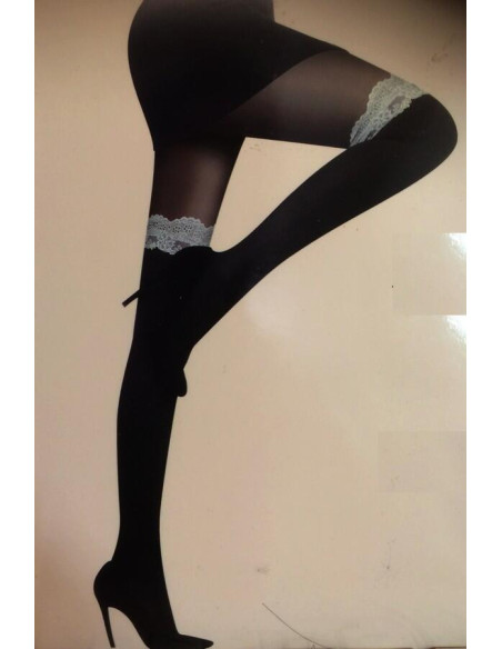 Collant cuissarde jarretière dentelle blanche