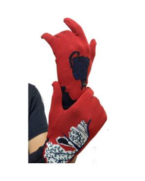 Gants coton noirs et rouges Berthe aux grands Pieds Chats et oiseau Perché