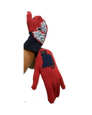  Gants coton asymétrique Fantaisie Berthe aux grands pieds chat et oiseau perché