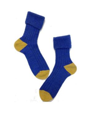 Chaussettes Berthe aux grands Pieds laine Mohair cotelée Bleu Roi