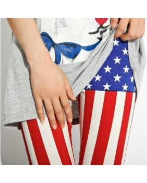 Legging brillant a rayures rouge et blanches slipé etoiles