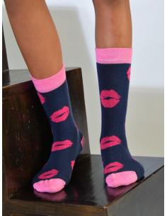 Chaussettes  bisoux bleu rose coton