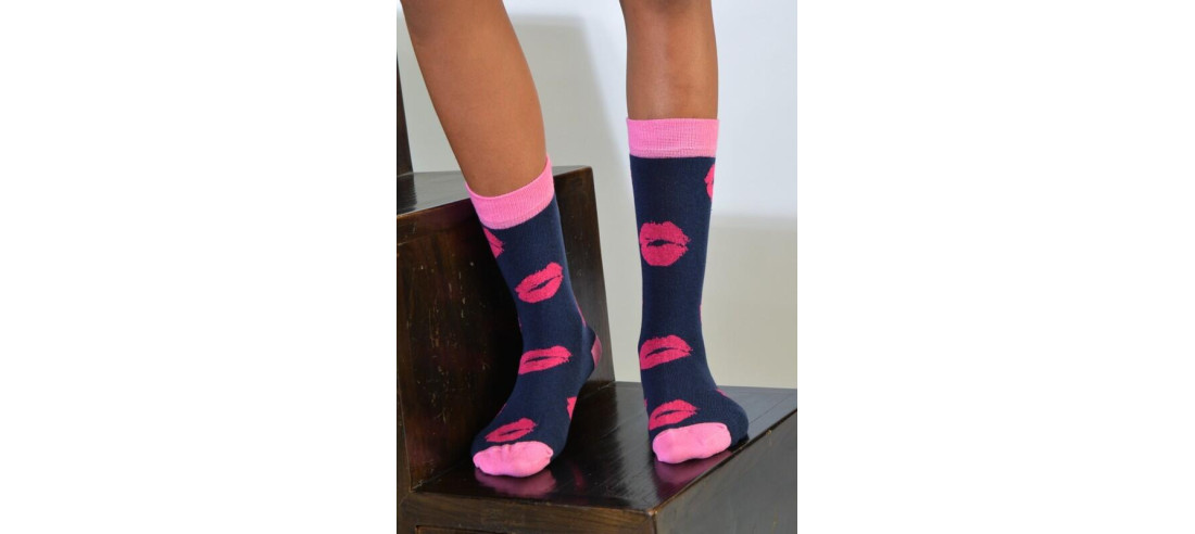 Chaussettes  bisoux bleu rose coton
