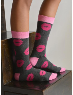 Chaussettes Bisoux Gris Rose coton