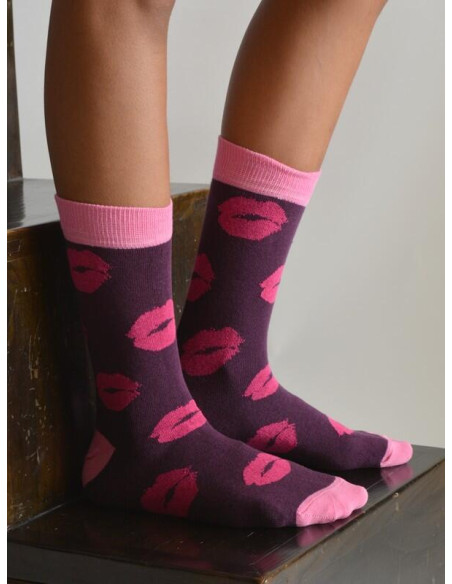 Chaussettes coton bisoux pourpre rose