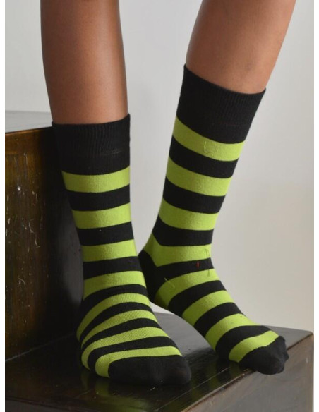 Chaussettes rayures flo vertes noires coton