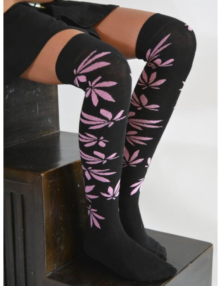 Jambière noires Fleurs roses