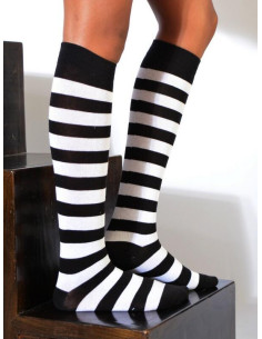 Mi bas rayures noires blanches coton